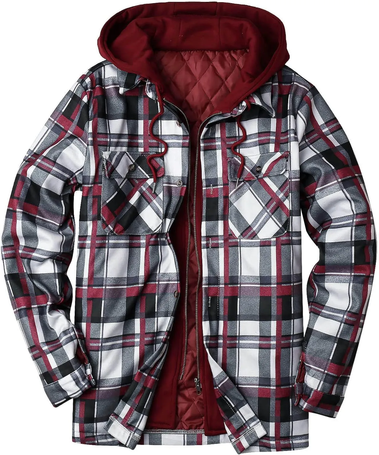 LCMTWX Mens Plaid Jacket Casual Plaid Print Lapel Button Down Pocket Long Sleeve Shirt Patchwork Jacket Thickened ​Coat