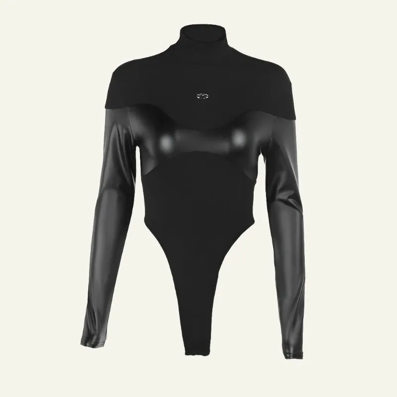 Leather Patchwork Bodysuit