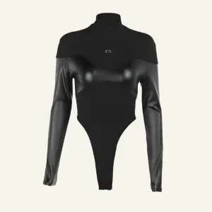 Leather Patchwork Bodysuit