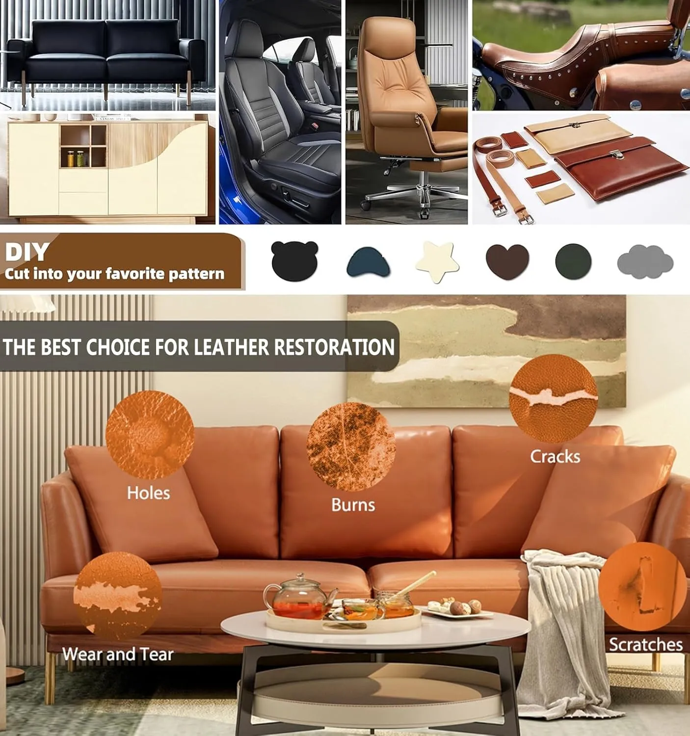 Leather Repair Patch Self Adhesive Kit for Furniture Leather Repair Tape for Car Seat Couch Chair Handbag Recliner53.9in(Orange,19.6x53.9in)