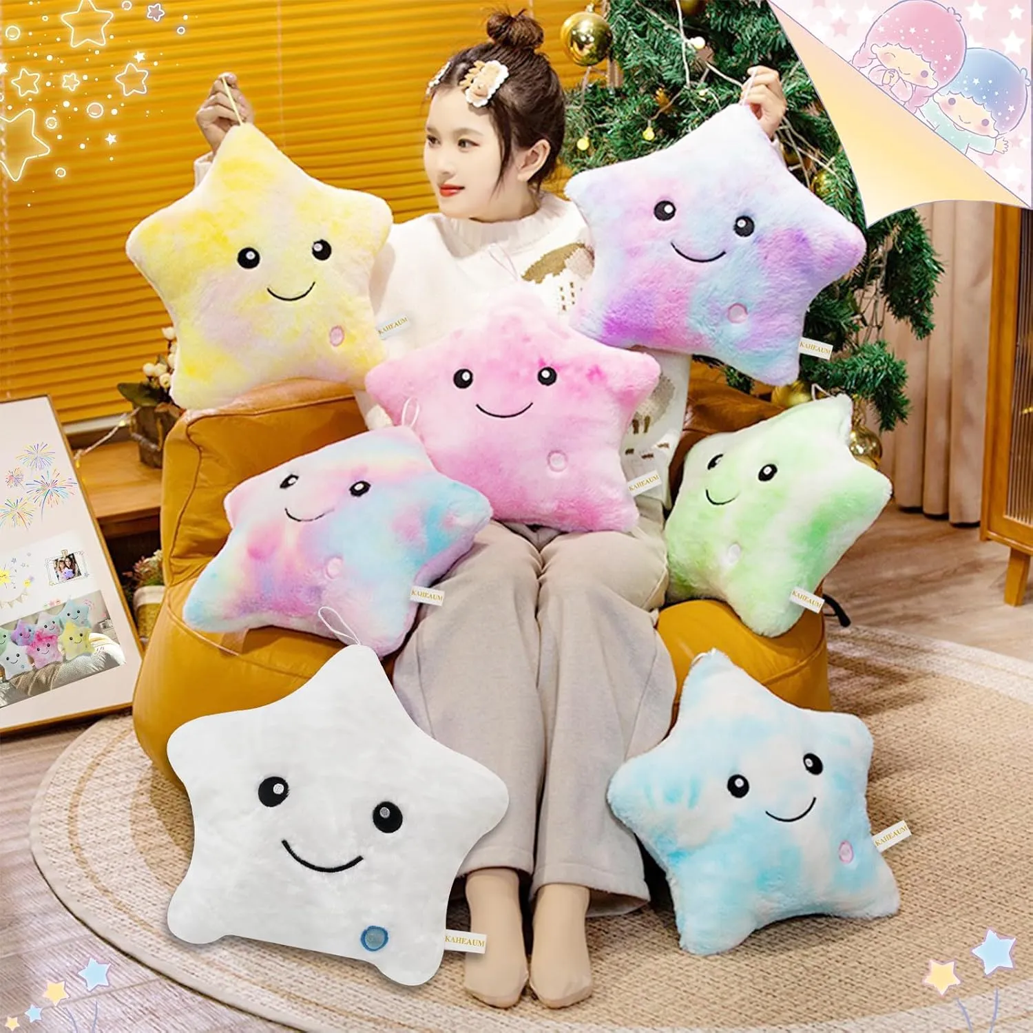 LED Night Light UP Glow Star Pillow for Kids Throw Pillow Children Boy Girls Stuffed Animals,Cute Pillows Plushies Twinkle Twinkle Little Star Toys Plush Gifts for Birthday Christmas New Year