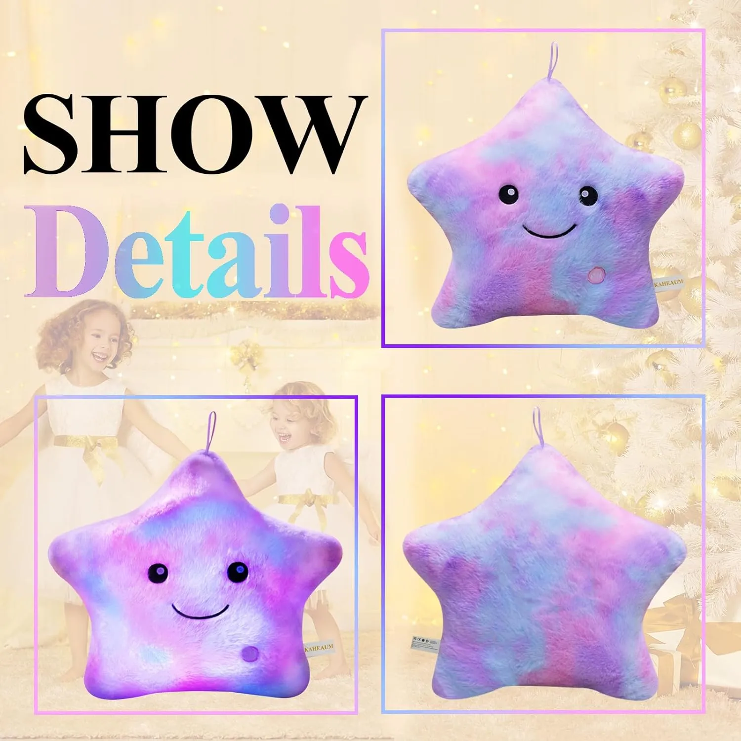 LED Night Light Up Star Pillows for Kids Pillows Girls Boys Childrens Daughter Girlfriend Plushie Birthday Christmas, Creative Glowing Stuffed Animal Toys Plush Pillows Colorful
