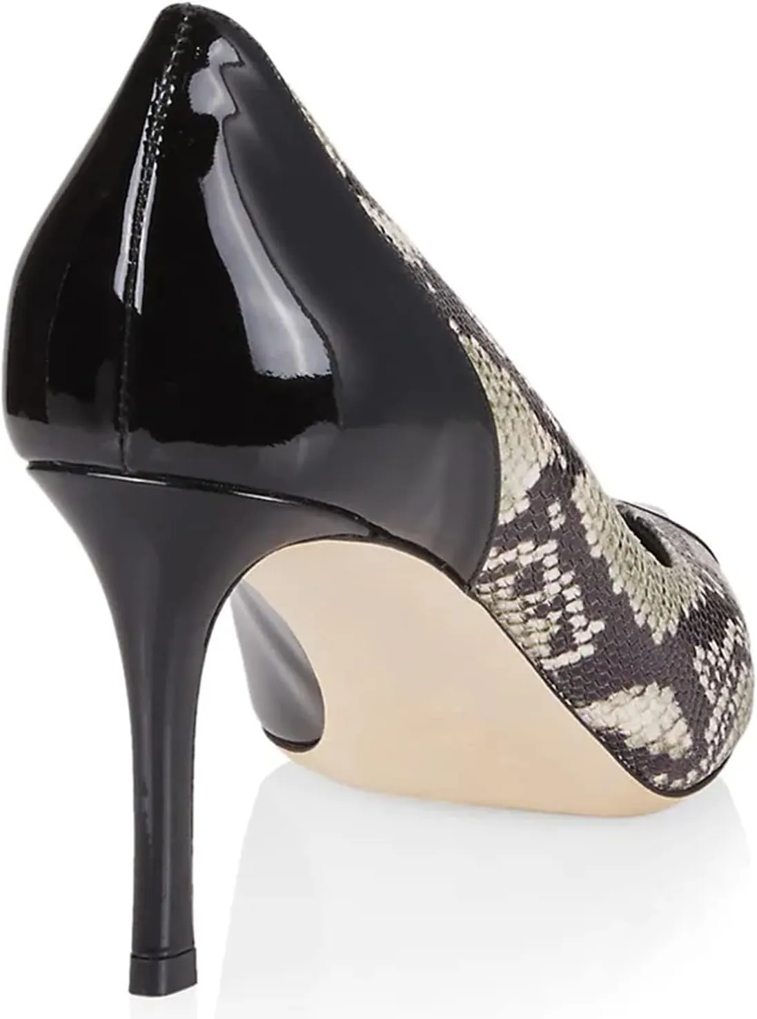 LEHOOR Women Snakeskin Stiletto High Heels Closed Pointed Toe Pumps Patchwork Cap Toe Slip on Stilettos Sandals 3 Inch Patent Sexy Thin High Heels Snake Print Party Dressy Wedding 4-11 M US