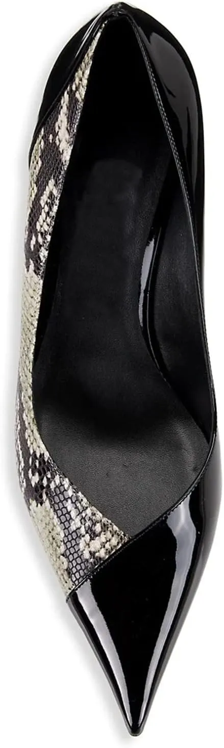 LEHOOR Women Snakeskin Stiletto High Heels Closed Pointed Toe Pumps Patchwork Cap Toe Slip on Stilettos Sandals 3 Inch Patent Sexy Thin High Heels Snake Print Party Dressy Wedding 4-11 M US