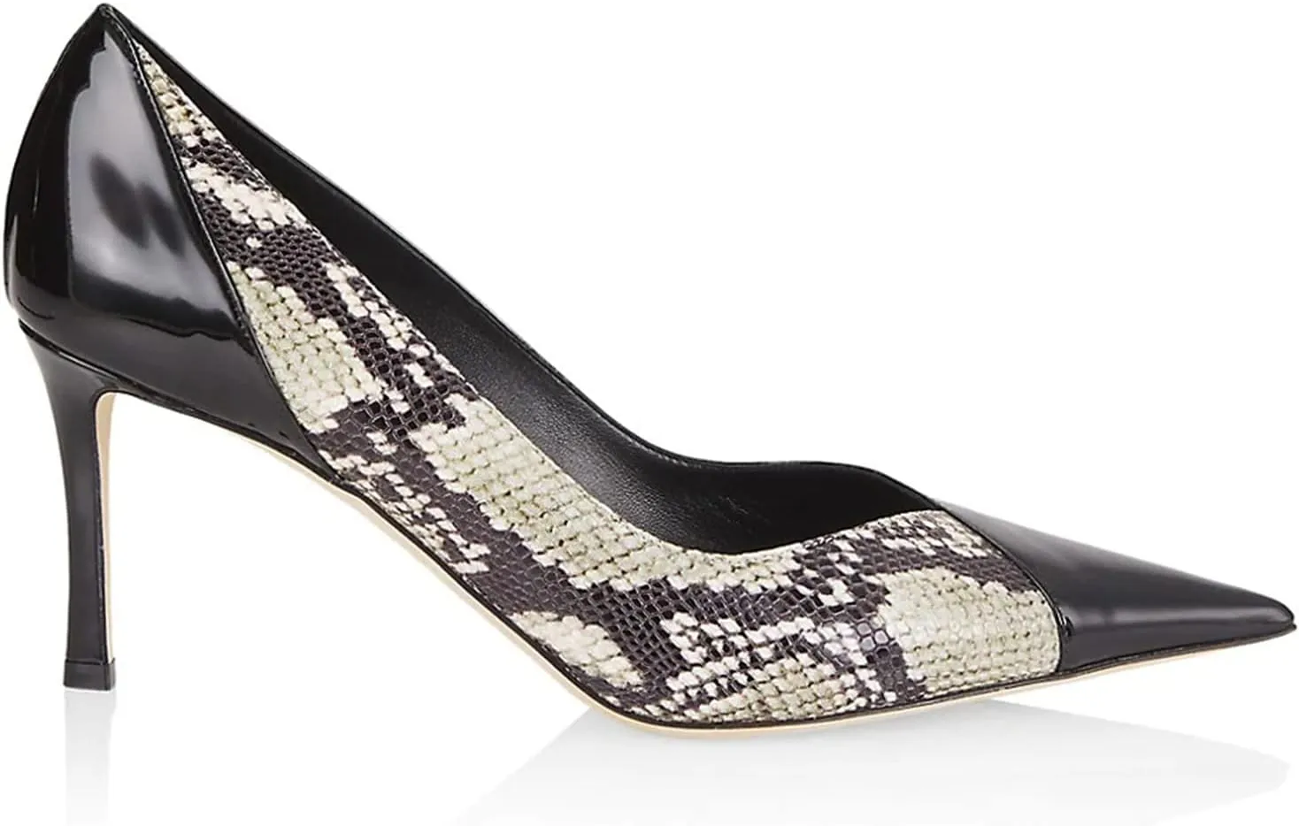 LEHOOR Women Snakeskin Stiletto High Heels Closed Pointed Toe Pumps Patchwork Cap Toe Slip on Stilettos Sandals 3 Inch Patent Sexy Thin High Heels Snake Print Party Dressy Wedding 4-11 M US