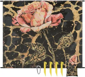 Leopard Print Beach Blanket, Sandproof Beach Mat, Adults Waterproof Quick Drying Sand Free Mat with 4 x Ground Spikes for Outdoor Travel Camping Hiking, Rose Flower