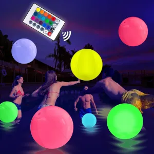 Light up Beach Ball - 16" LED Floating Pool Ball Large Inflatable Pool Toys with 16 Colors Lights and 4 Modes with Remote Control Outdoor Pool Party Games(4-6-8Pcs)
