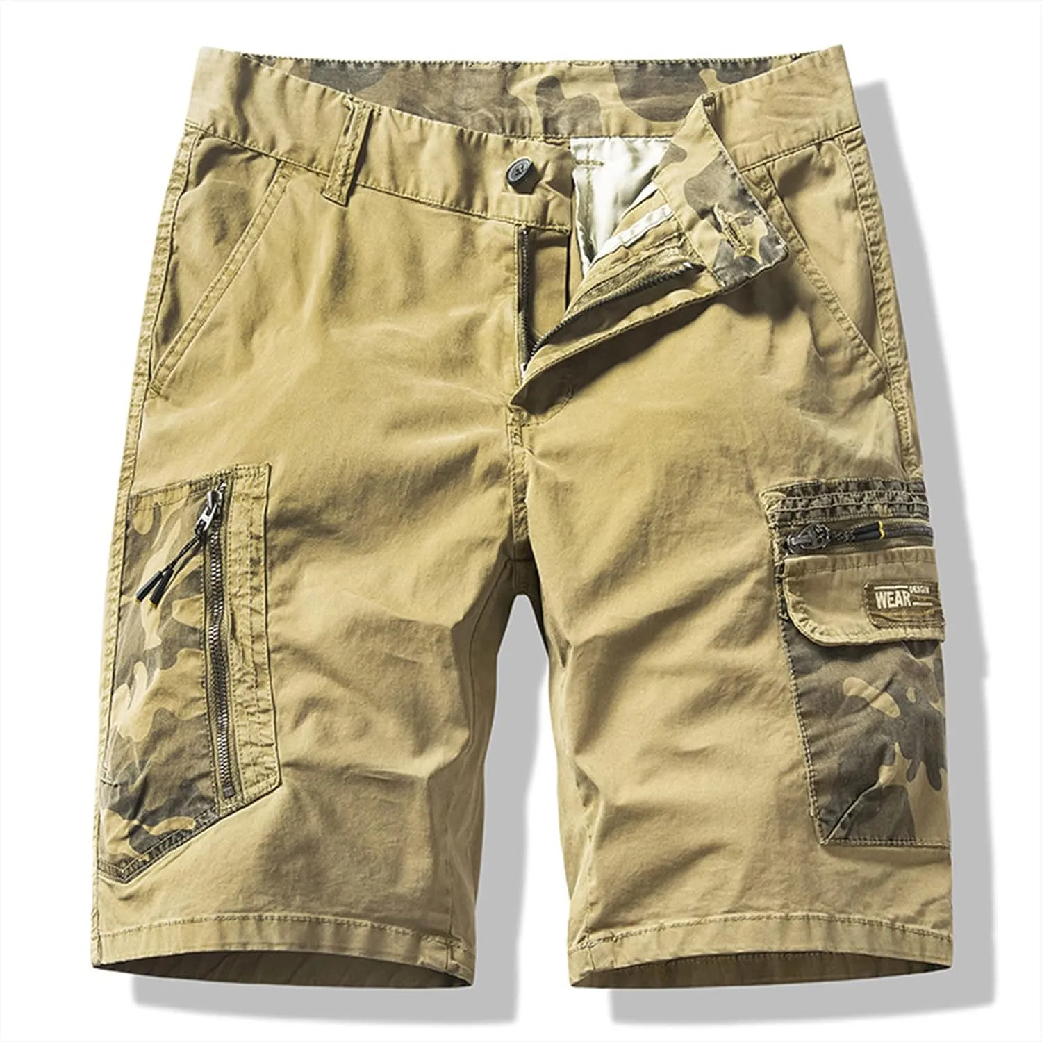 Light Weight Big & Tall Cargo Relaxed Fit Shorts for Men 2023 Buckle Zipper Multi Pockets Linen Shorts Outdoor