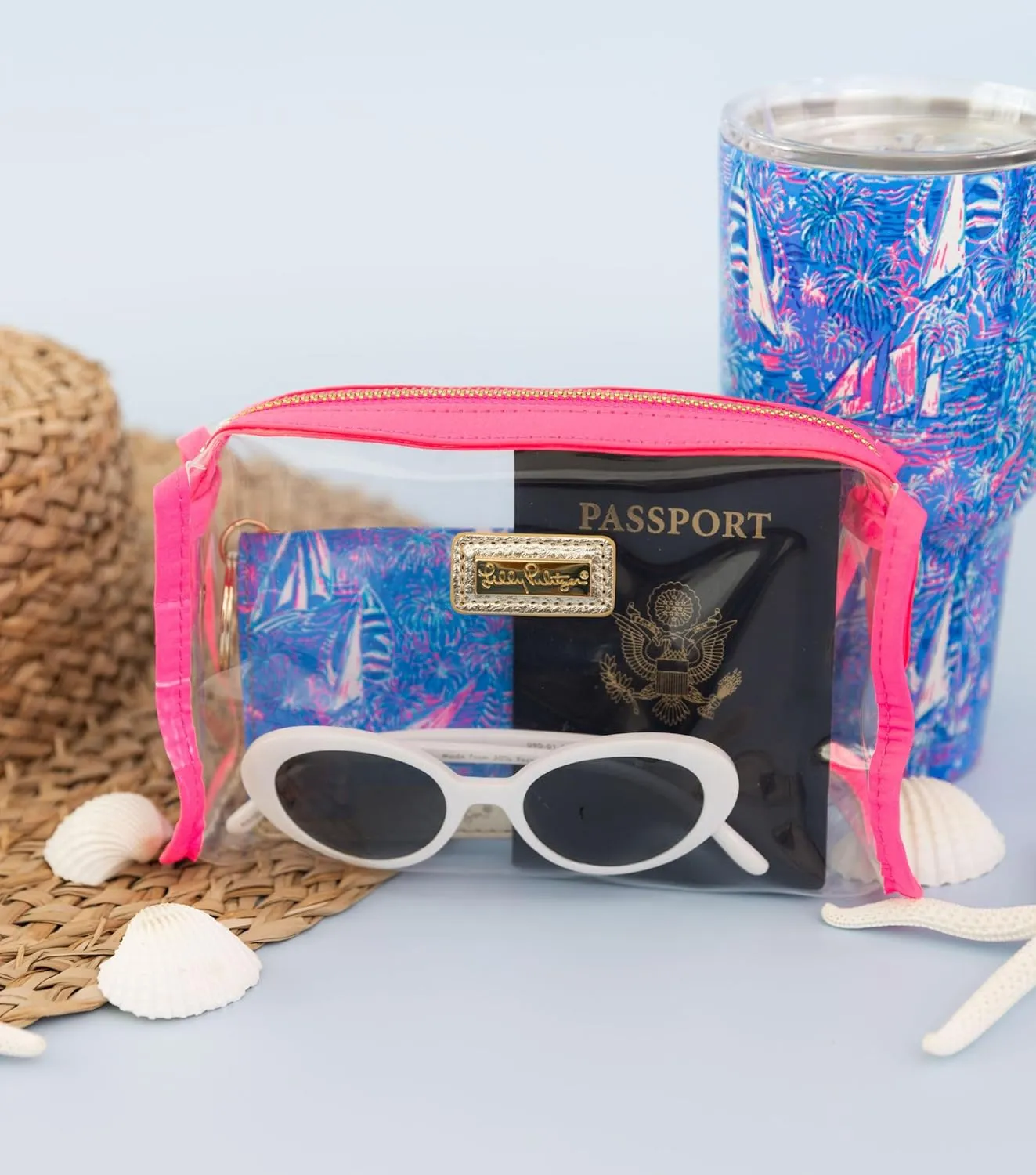 Lilly Pulitzer Clear Zipper Pouch, Cute Pencil Case for Adults, Travel Toiletry Bag, Small Pouch Bag for Supplies, Makeup or Toiletries (Aura Pink)