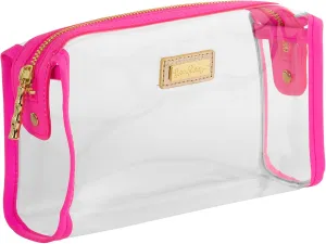 Lilly Pulitzer Clear Zipper Pouch, Cute Pencil Case for Adults, Travel Toiletry Bag, Small Pouch Bag for Supplies, Makeup or Toiletries (Aura Pink)