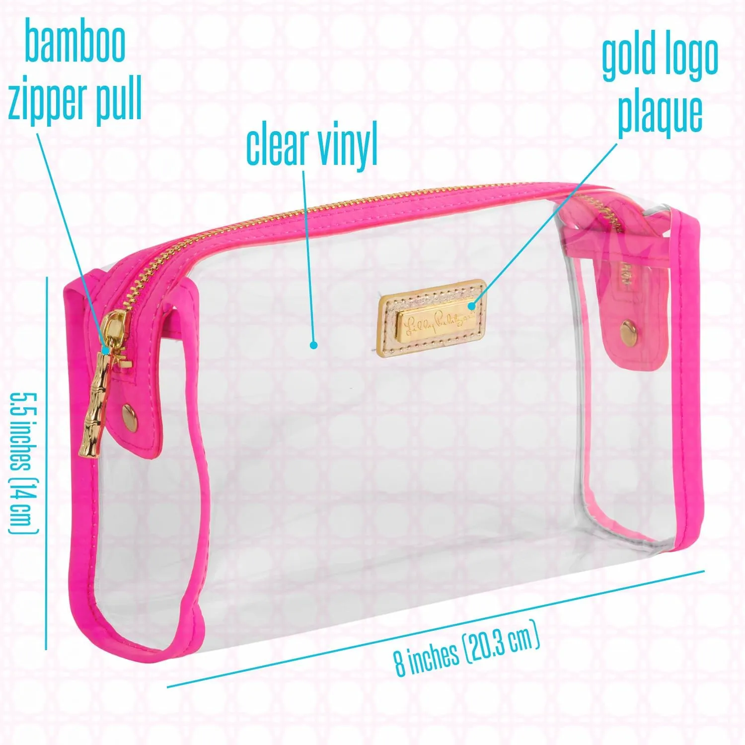 Lilly Pulitzer Clear Zipper Pouch, Cute Pencil Case for Adults, Travel Toiletry Bag, Small Pouch Bag for Supplies, Makeup or Toiletries (Aura Pink)