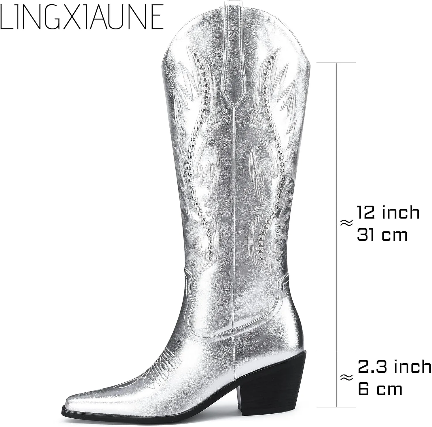 LingxiaUne Red Embroidered Cowboy Boots For Women Stylish Western Cowgirl Boot With Pointed Toe Chunky Block Heel Comfortable Shoes Mid Calf Boot For Party Prom Music Festival Pull On