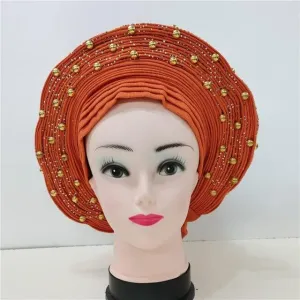 LIOCRAFT African Wedding Headband for Women, self Made Nigerian Gel, Gel Hele Turban ASO EBI, Wedding Headband Fabric for Bridal Party Dress Color 4858
