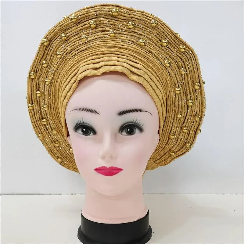 LIOCRAFT African Wedding Headband for Women, self Made Nigerian Gel, Gel Hele Turban ASO EBI, Wedding Headband Fabric for Bridal Party Dress Color 4858