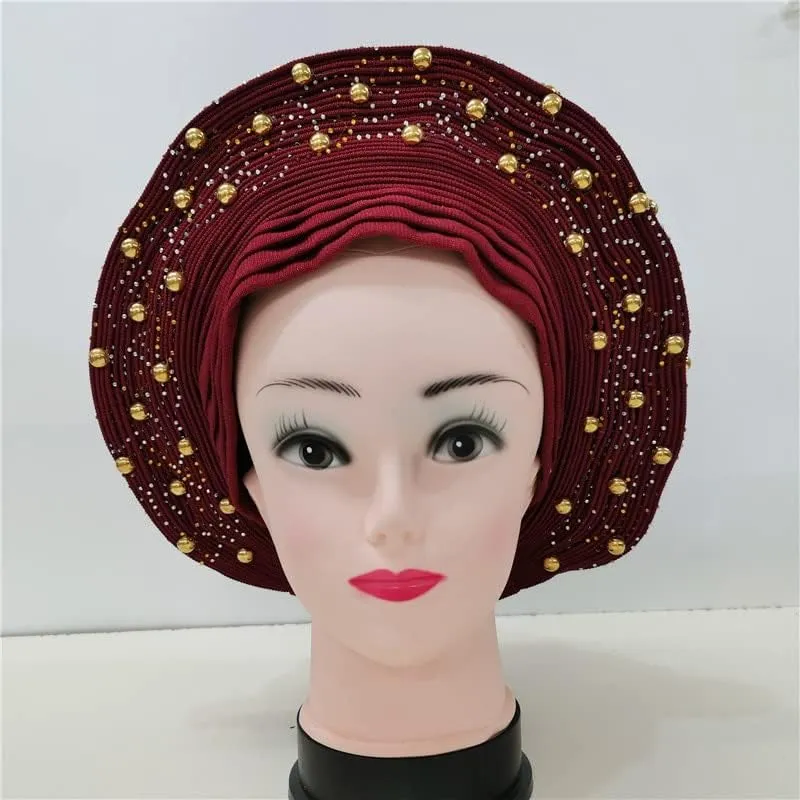 LIOCRAFT African Wedding Headband for Women, self Made Nigerian Gel, Gel Hele Turban ASO EBI, Wedding Headband Fabric for Bridal Party Dress Color 4858