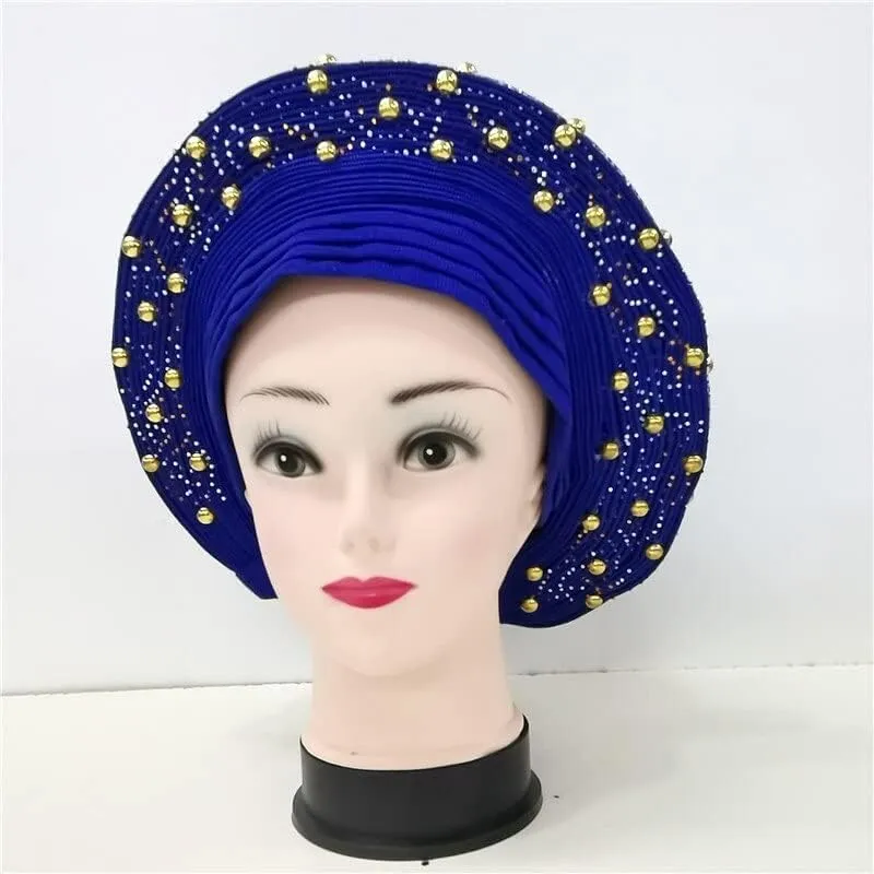 LIOCRAFT African Wedding Headband for Women, self Made Nigerian Gel, Gel Hele Turban ASO EBI, Wedding Headband Fabric for Bridal Party Dress Color 4858