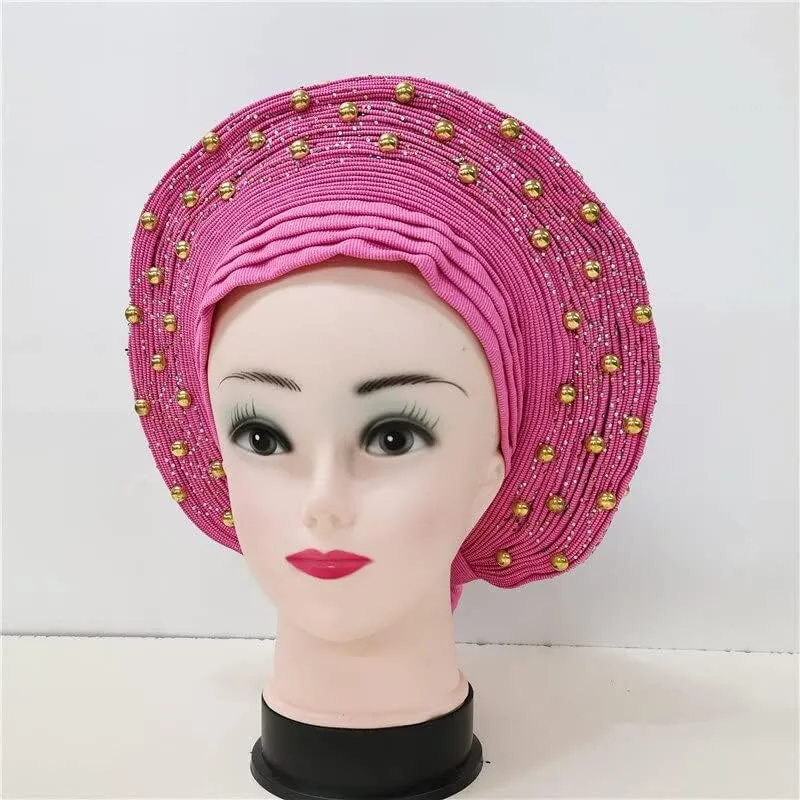 LIOCRAFT African Wedding Headband for Women, self Made Nigerian Gel, Gel Hele Turban ASO EBI, Wedding Headband Fabric for Bridal Party Dress Color 4858
