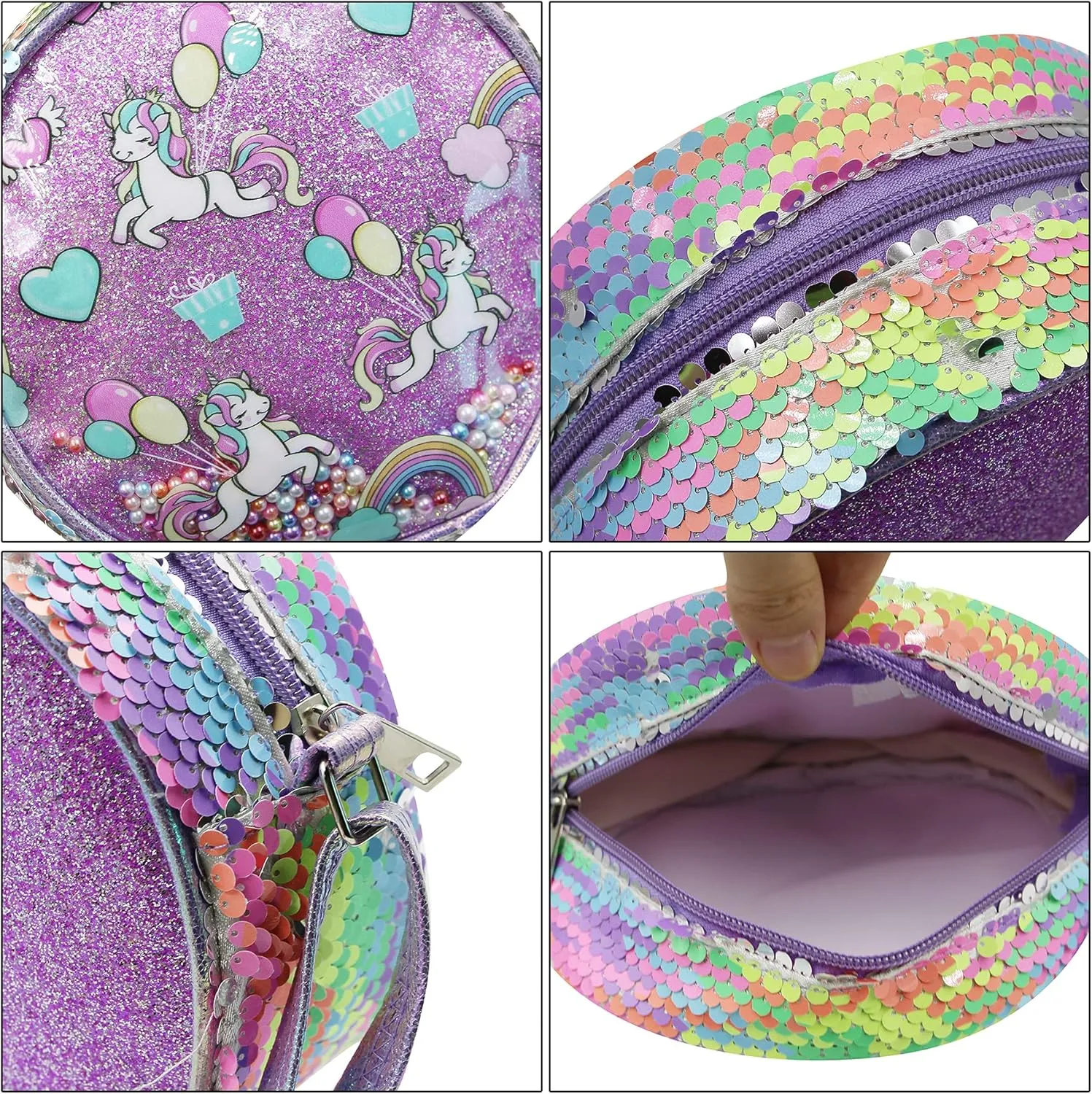 Little Girls Crossbody Purse Mini Cute Unicorn Princess Shoulder Message Bag Sequin Coin Purse