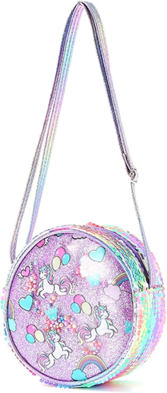 Little Girls Crossbody Purse Mini Cute Unicorn Princess Shoulder Message Bag Sequin Coin Purse