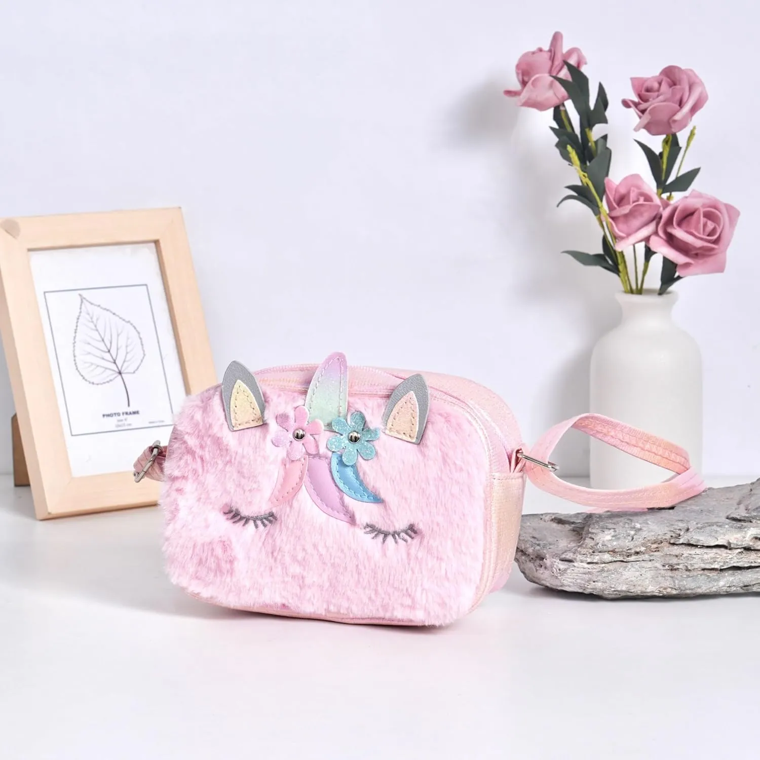 Little Girls Kids Toddler Unicorn Fuzzy Plush Crossbody Purse Rainbow Faux Fur Wallet Handbag