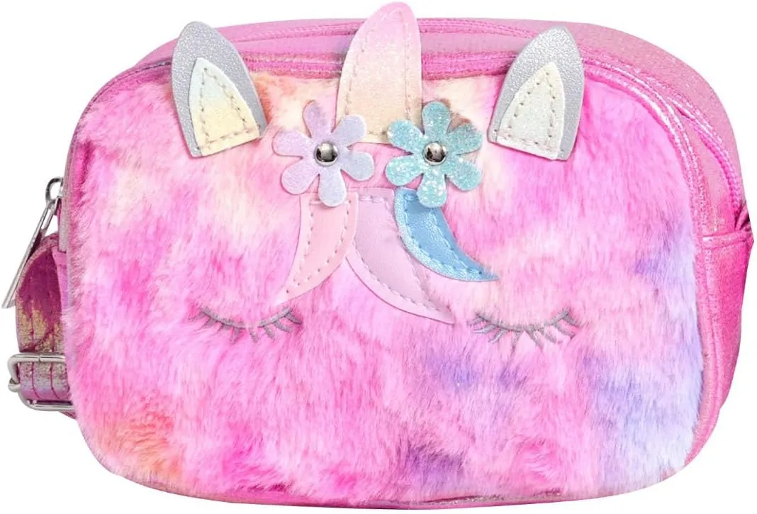 Little Girls Kids Toddler Unicorn Fuzzy Plush Crossbody Purse Rainbow Faux Fur Wallet Handbag