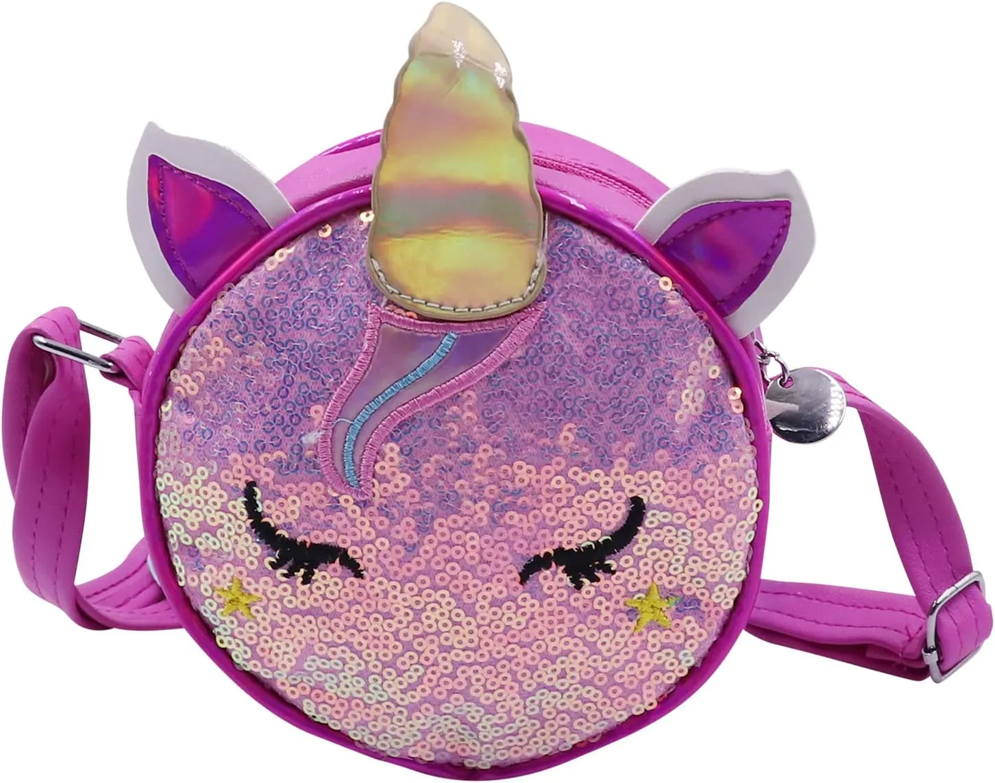 Little Girls Unicorn Sequin Glitter Crossbody Shoulder Purse Handbag Women Satchel Tote Mini Round Bag Messenger Bag