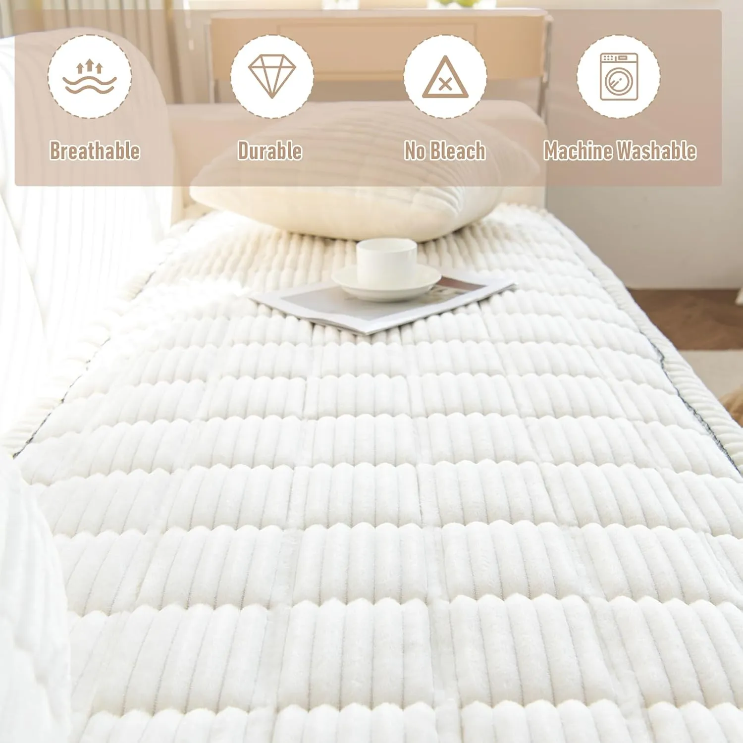 LiveGo Fuzzy Couch Covers for Pets, Couch Protector for Dogs Garden Chic Cotton Protective Couch Cover, Pet Mat Bed Couch Cover (Milky White, 70x180 cm/27.6x70.9 in)