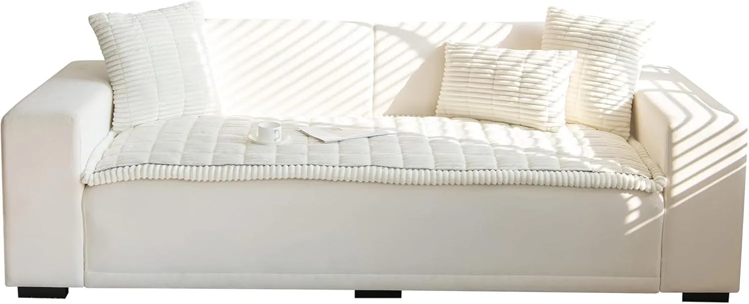LiveGo Fuzzy Couch Covers for Pets, Couch Protector for Dogs Garden Chic Cotton Protective Couch Cover, Pet Mat Bed Couch Cover (Milky White, 70x180 cm/27.6x70.9 in)
