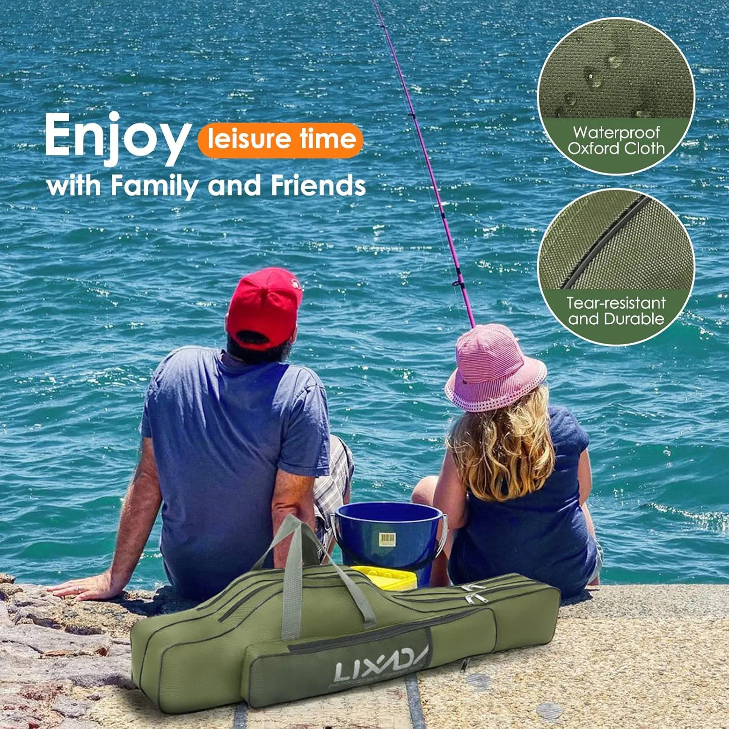 Lixada Fishing Rod Case, Portable Folding Fishing Rod Case Fishing Pole Reel Storage Bag Fishing Gears Organizer