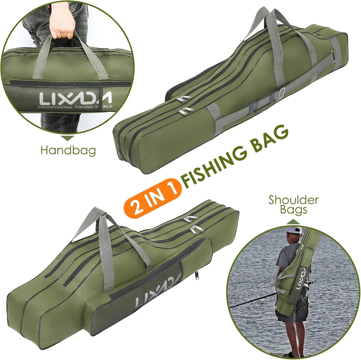 Lixada Fishing Rod Case, Portable Folding Fishing Rod Case Fishing Pole Reel Storage Bag Fishing Gears Organizer