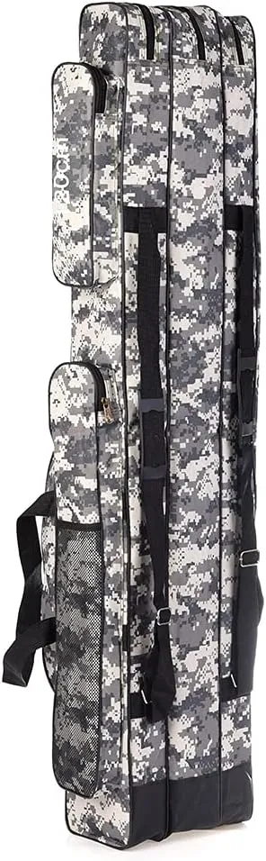 Lixada Folding Fishing Rod Case Portable Canvas Fishing Pole Tools Reel Storage Bag Fishing Gear Tackle Carry Cases 3 Layer, 60/75/80/90/120/150cm (Tree camouflage, 150)