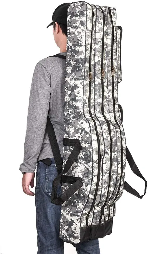 Lixada Folding Fishing Rod Case Portable Canvas Fishing Pole Tools Reel Storage Bag Fishing Gear Tackle Carry Cases 3 Layer, 60/75/80/90/120/150cm (Tree camouflage, 150)