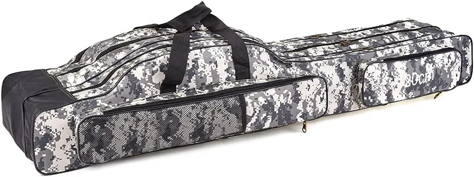 Lixada Folding Fishing Rod Case Portable Canvas Fishing Pole Tools Reel Storage Bag Fishing Gear Tackle Carry Cases 3 Layer, 60/75/80/90/120/150cm (Tree camouflage, 150)