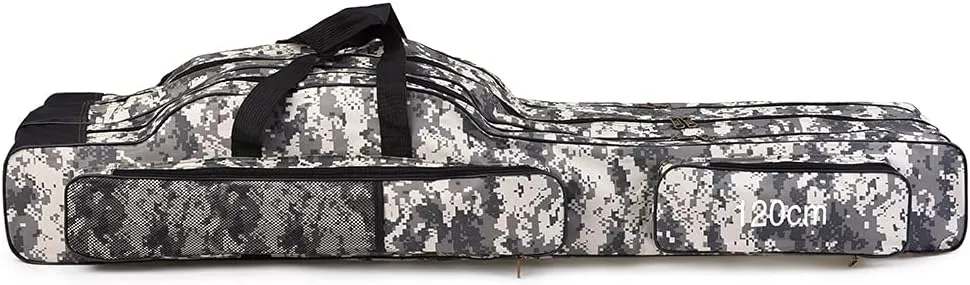 Lixada Folding Fishing Rod Case Portable Canvas Fishing Pole Tools Reel Storage Bag Fishing Gear Tackle Carry Cases 3 Layer, 60/75/80/90/120/150cm (Tree camouflage, 150)