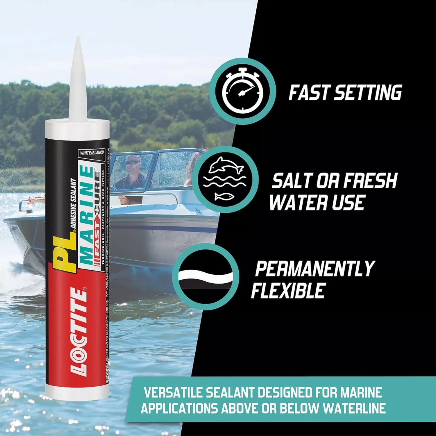 Loctite PL Marine Fast Cure Adhesive Sealants, Waterproof Construction Glue for Fiberglass, Vinyl, Glass & More - 10 fl oz Cartridge, Pack of 1