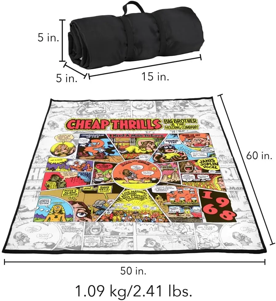 LOGOVISION Big Brother and The Holding Company Picnic Outdoor Blanket, 50"x60" Cheap Thrills, Foldable Blanket for Picnic, Beach, Camping, Park, Tailgate