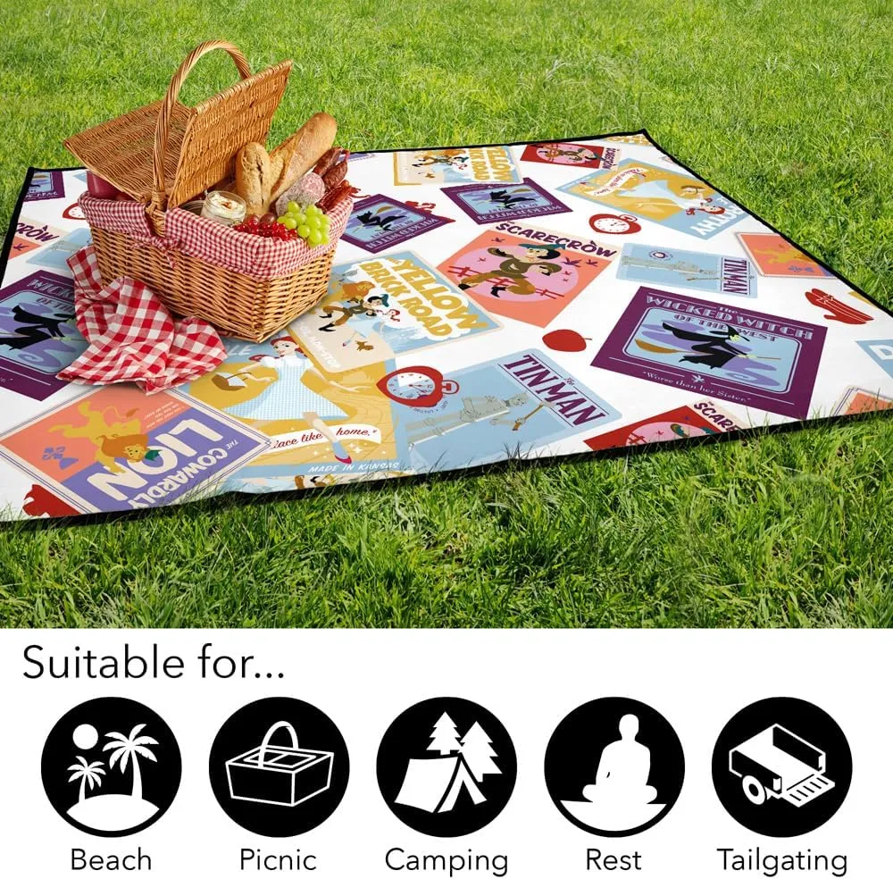 LOGOVISION The Wizard of Oz Picnic Outdoor Blanket, 50"x60" All Over Character Print 1, Foldable Blanket for Picnic, Beach, Camping, Park, Tailgate