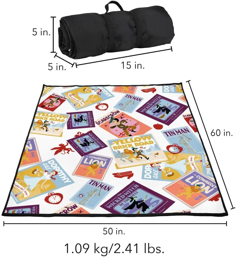 LOGOVISION The Wizard of Oz Picnic Outdoor Blanket, 50"x60" All Over Character Print 1, Foldable Blanket for Picnic, Beach, Camping, Park, Tailgate
