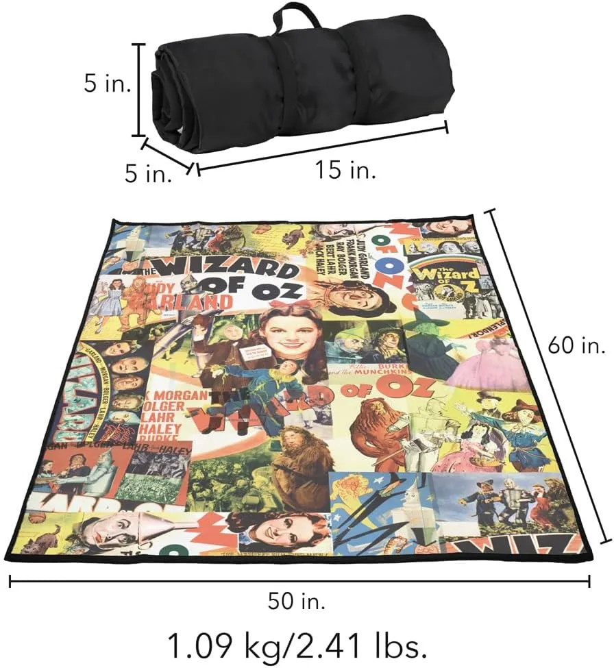 LOGOVISION The Wizard of Oz Picnic Outdoor Blanket, 50"x60" All Over Character Print 2, Foldable Blanket for Picnic, Beach, Camping, Park, Tailgate