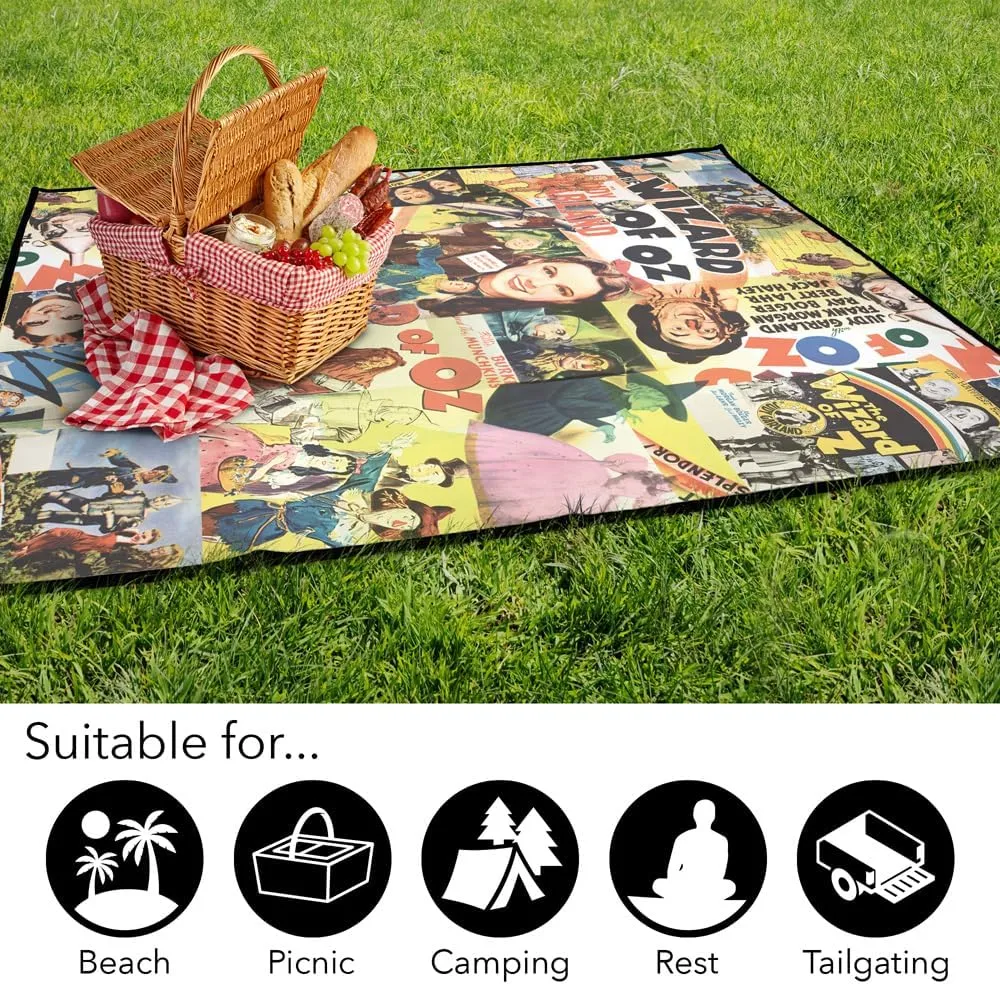 LOGOVISION The Wizard of Oz Picnic Outdoor Blanket, 50"x60" All Over Character Print 2, Foldable Blanket for Picnic, Beach, Camping, Park, Tailgate