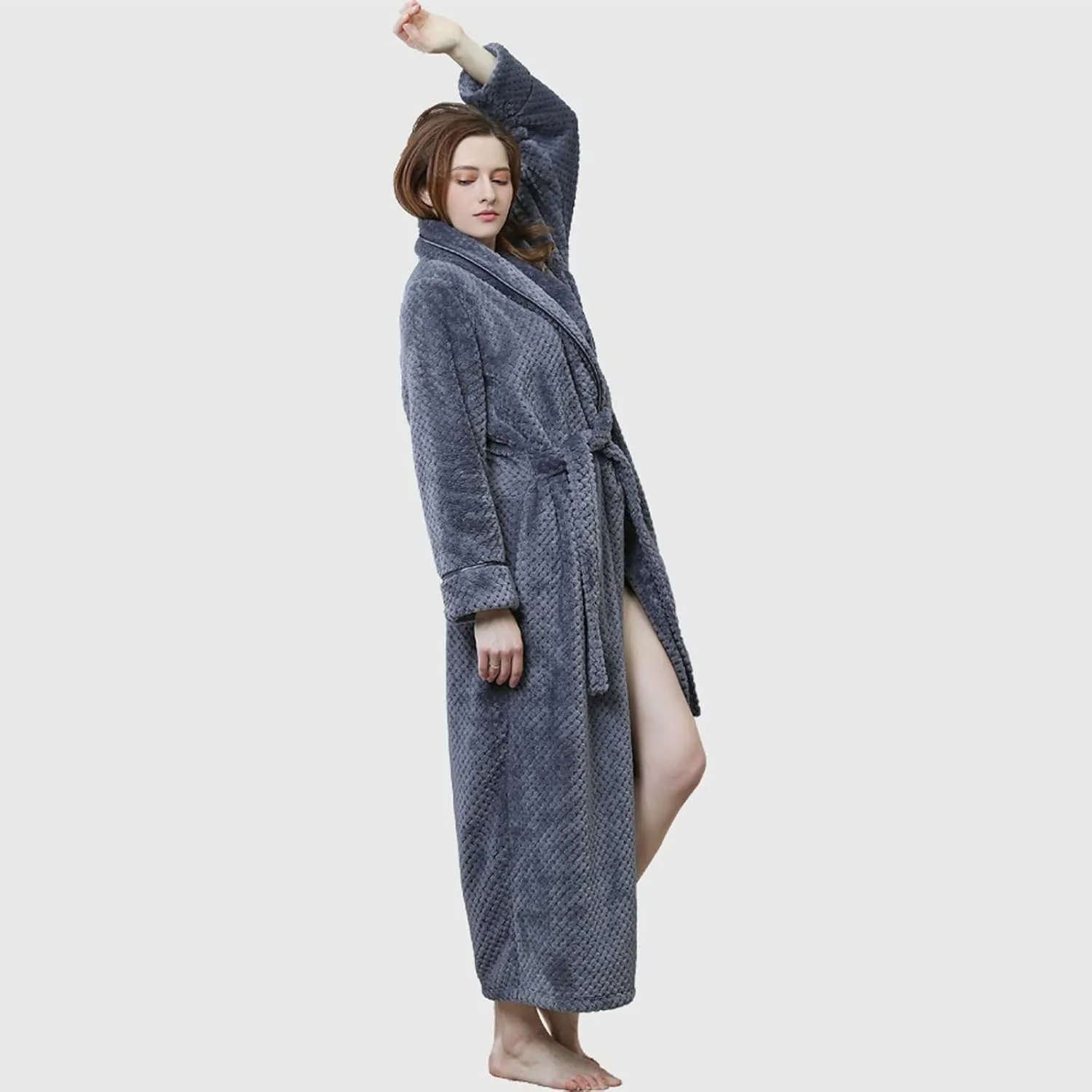 Long Flannel Robe Big Fluffy Bathrobe Women Womens Cotton Bathrobe Short Fuzzy Robe with Hood
