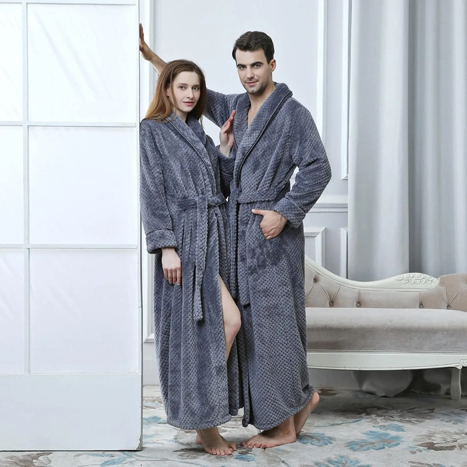 Long Flannel Robe Big Fluffy Bathrobe Women Womens Cotton Bathrobe Short Fuzzy Robe with Hood