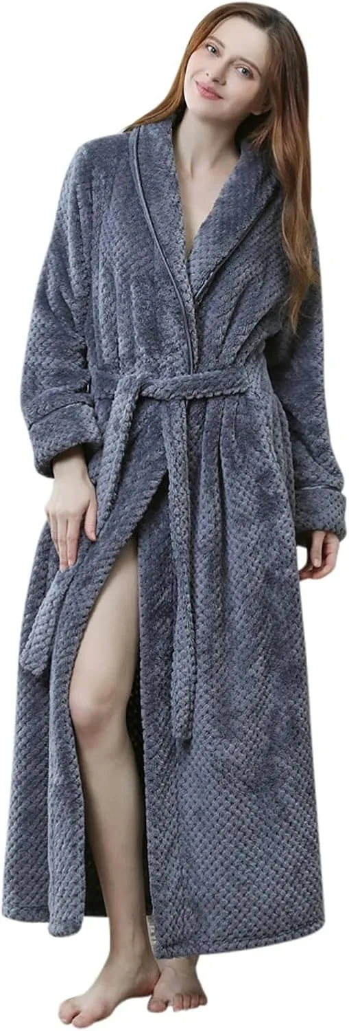 Long Flannel Robe Big Fluffy Bathrobe Women Womens Cotton Bathrobe Short Fuzzy Robe with Hood