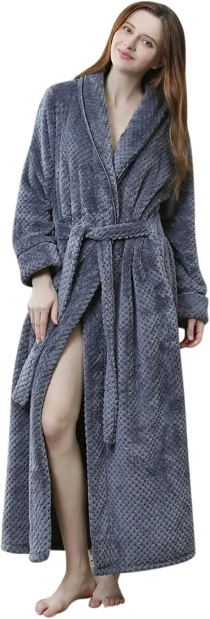 Long Flannel Robe Big Fluffy Bathrobe Women Womens Cotton Bathrobe Short Fuzzy Robe with Hood