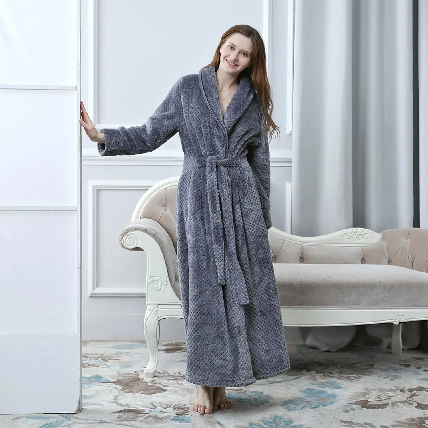 Long Flannel Robe Big Fluffy Bathrobe Women Womens Cotton Bathrobe Short Fuzzy Robe with Hood