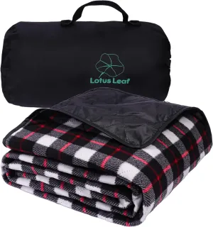 LOTUS LEAF Waterproof Stadium Blanket 85”X 55” Packable,Windproof Extra Thick Picnic mat, Stadium Blankets for Camping with Quilted Fleece Lining,Machine Washable,Black (Red Check)