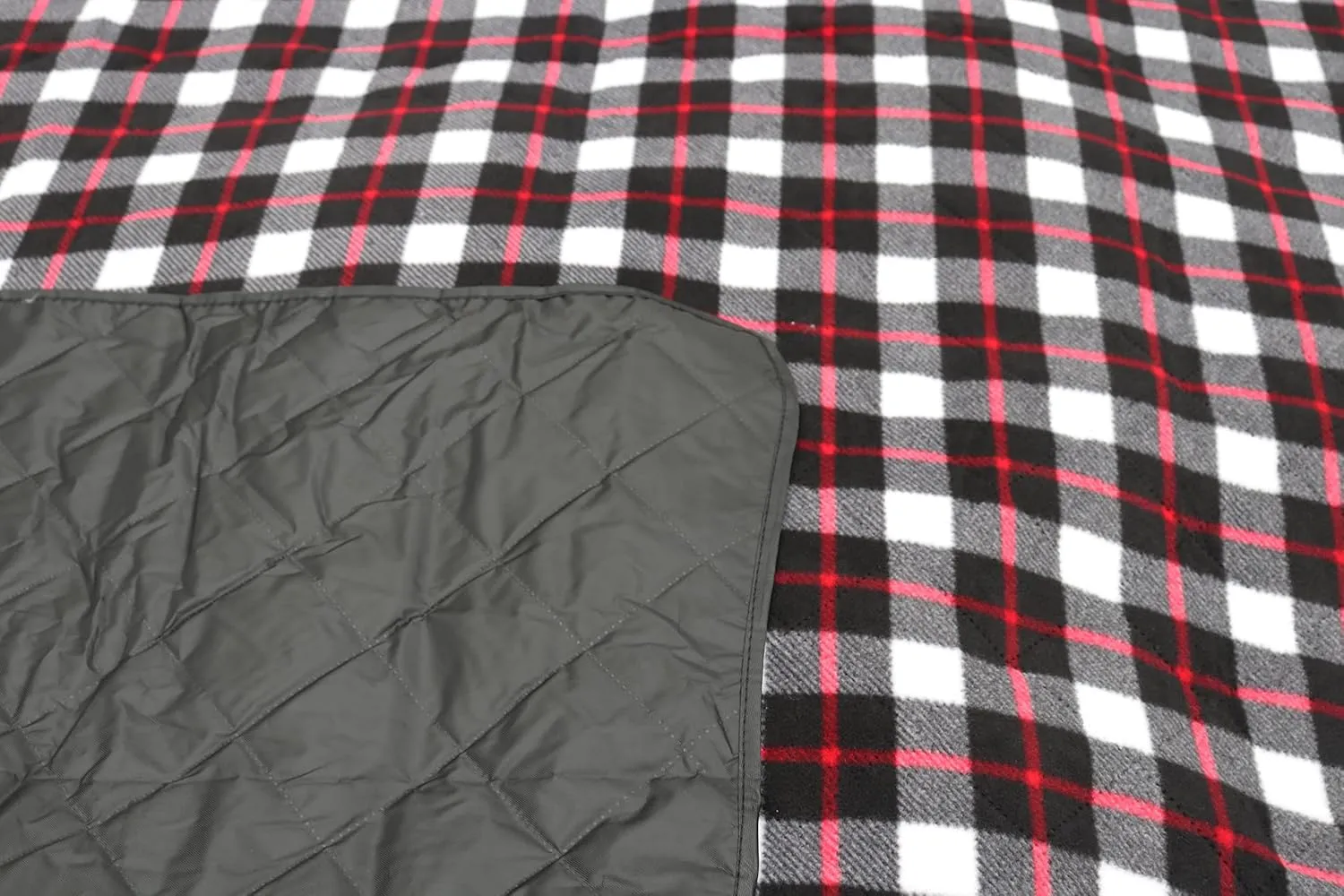 LOTUS LEAF Waterproof Stadium Blanket 85”X 55” Packable,Windproof Extra Thick Picnic mat, Stadium Blankets for Camping with Quilted Fleece Lining,Machine Washable,Black (Red Check)
