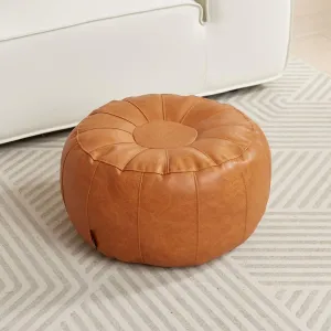 Louis Donné Unstuffed Pouf Ottoman Foot Rest Cover Only Storage Cloth Blancket Waterprof Faux Leather Small Bean Bag Cover Reading Relax Floor Chair Pet Friendly Easy Clean Waterproof (Orange)