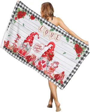 Love Banner Sand Free Beach Towel 35x71 Inch Quick Dry Water Absorbent Beach Towel Perfect as Beach Blanket, Camping Blanket, Yoga Mat Couple Gnomes White Wooden Grain Black Plaid