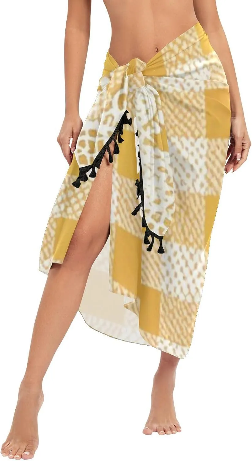 Lovely Yellow Lace Butterfly Plaid Ups for Swimwear Beach Vacation Loose Coverups for Bathing Swimwear 27x57in